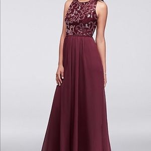 David’s Bridal burgundy sequin gown lightly worn